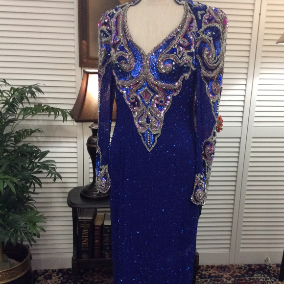 SOLD ... Glitzy Silk Sequin Pageant Evening Gown - Picture 2 of 8